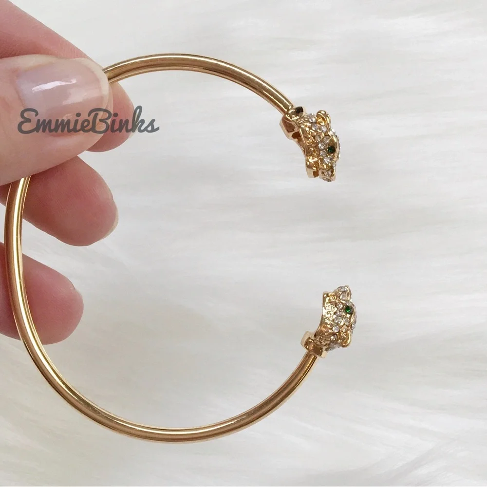 New Golden Dual Leopard Cuff Bangle Bracelet - Picture 15 of 16